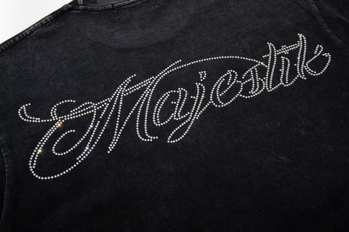 MAJESTIK Washed Black Rhinestone Graphic T-Shirt ¡ª detail