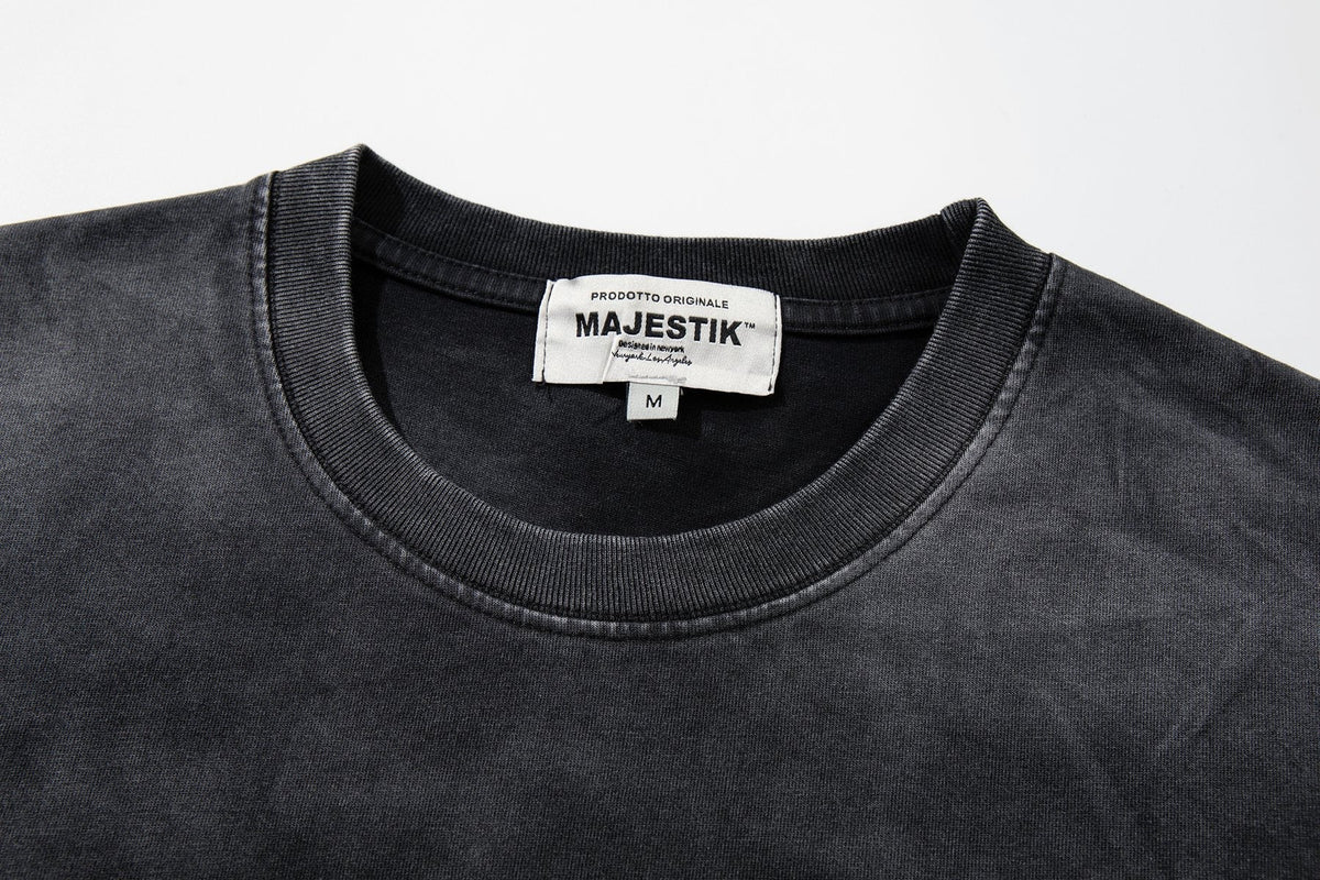 MAJESTIK Washed Black Distressed Graphic T-Shirt ¡ª neck_label