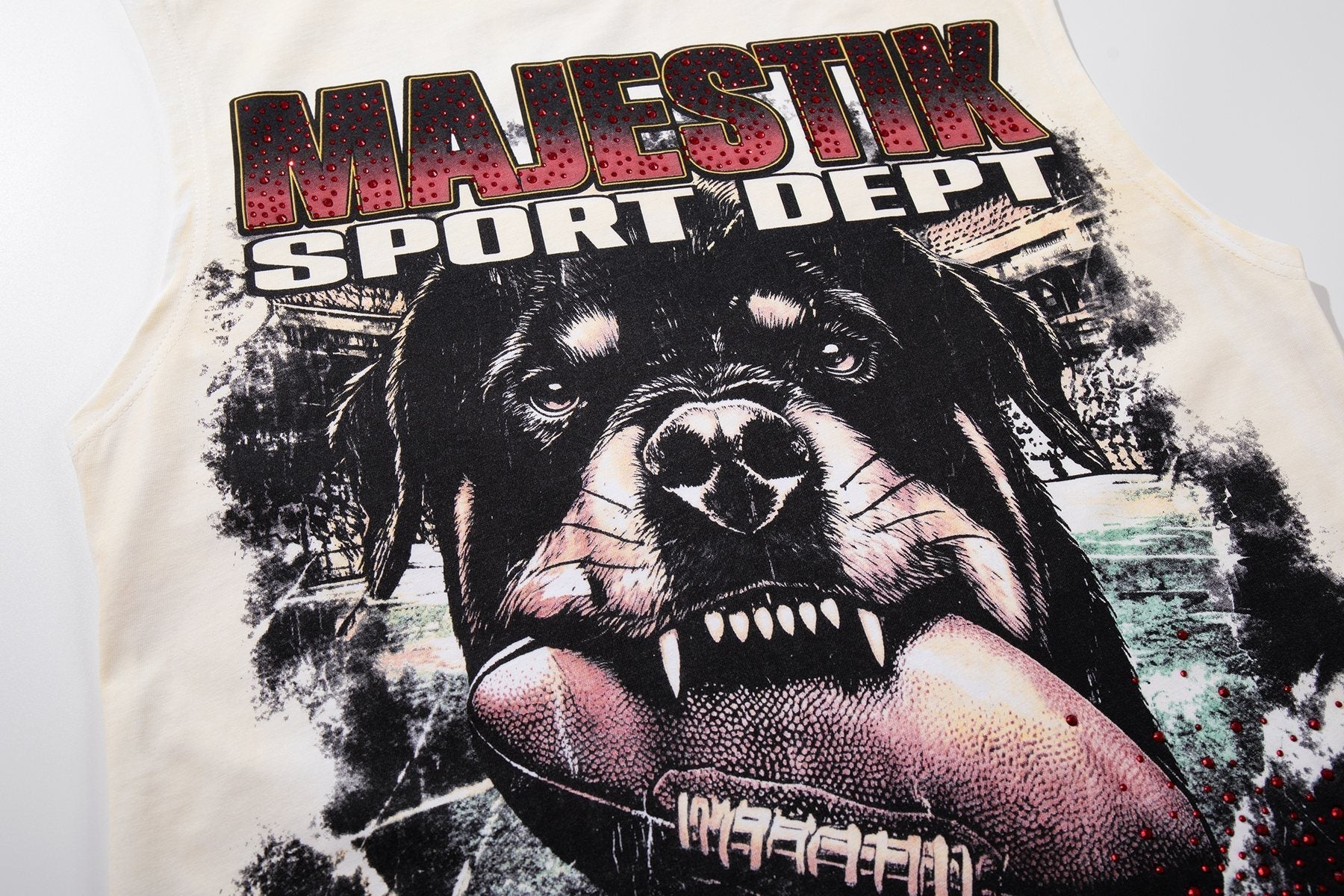 MAJESTIK Off White Graphic Sleeveless T-Shirt ¡ª detail