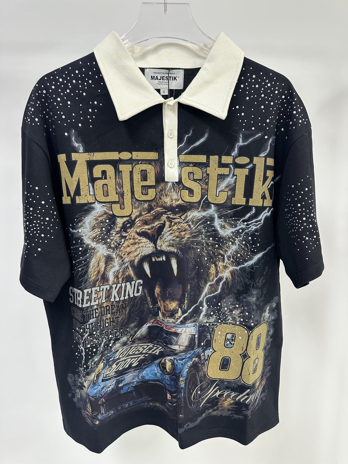 MAJESTIK Black Racing Graphic Polo Shirt ¡ª front