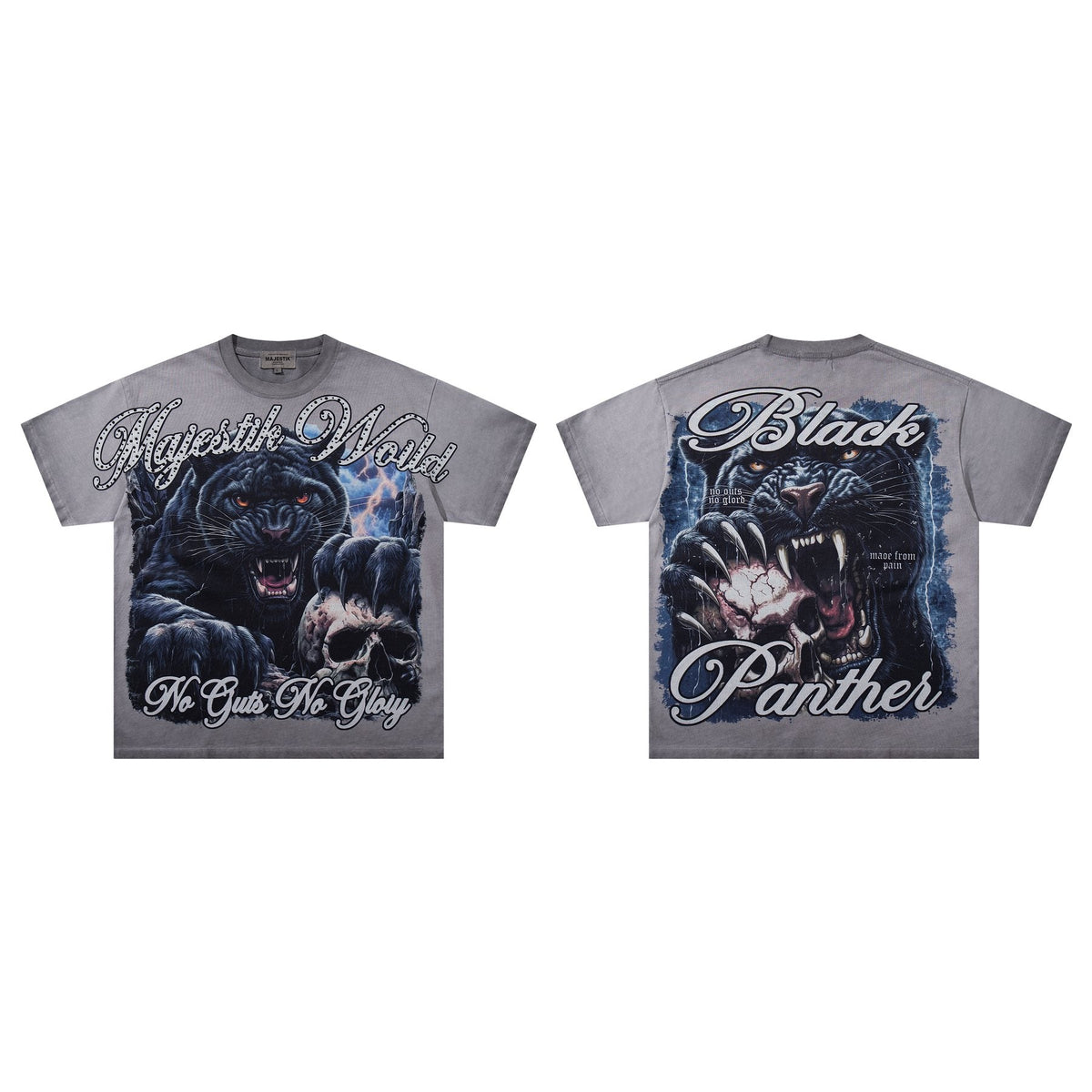 MAJESTIK Panther Skull Graphic T-Shirt ¡ª context