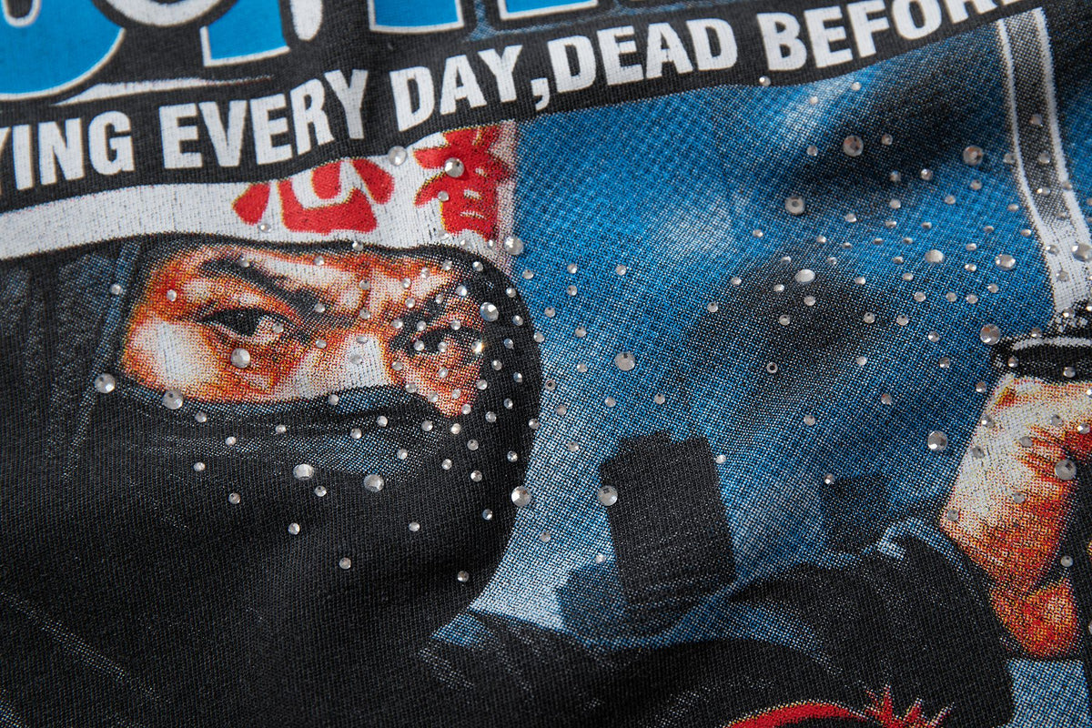 MAJESTIK Washed Rhinestone Graphic T-Shirt ¡ª fabric_closeup