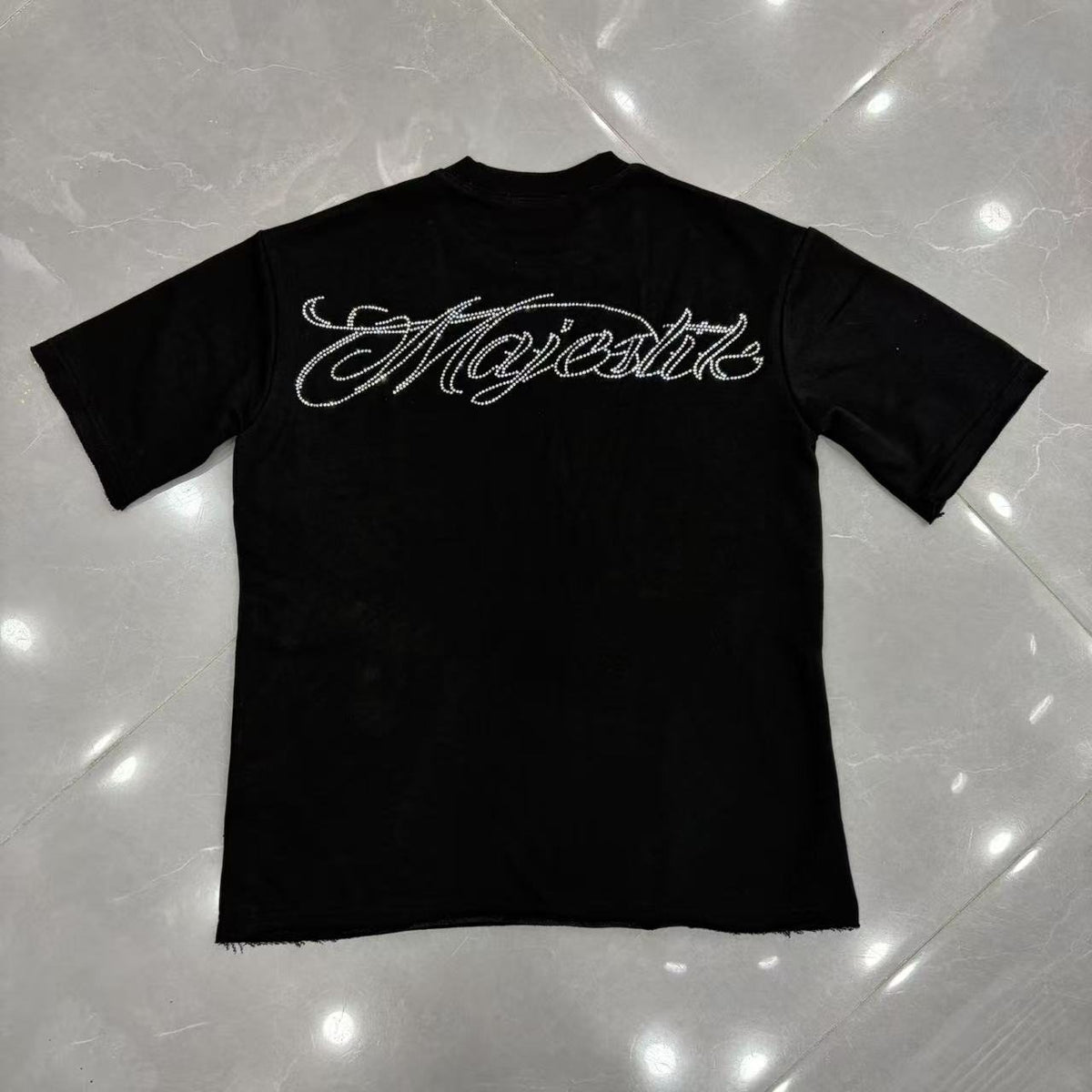 MAJESTIK Rhinestone-Style Script Graphic T-Shirt ¡ª front