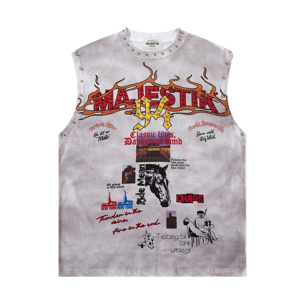 MAJESTIK Studded Washed Graphic Sleeveless T-Shirt ¡ª hero