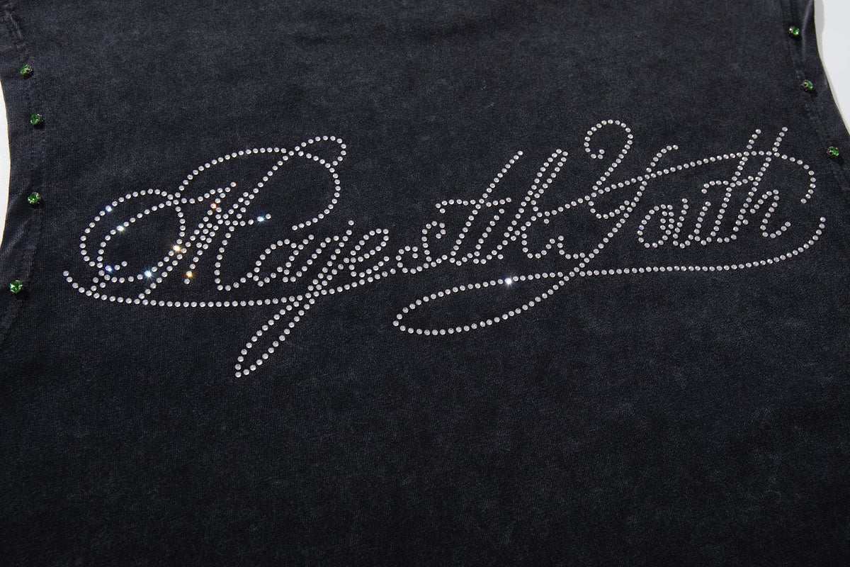 MAJESTIK Rhinestone Graphic Sleeveless T-Shirt ¡ª detail